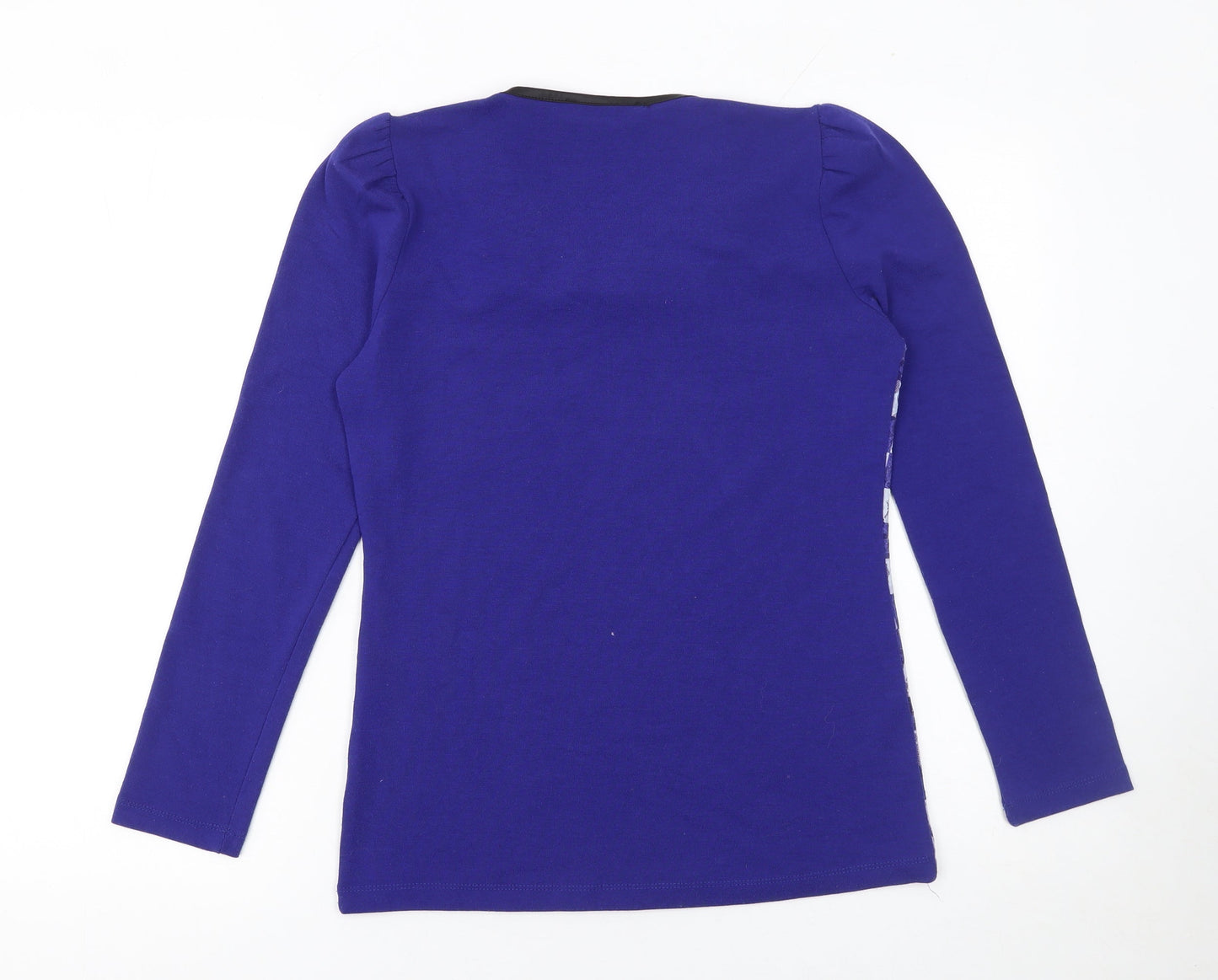 Benter Women's Blue Check Sequin Collar Long Sleeve Blouse Size L