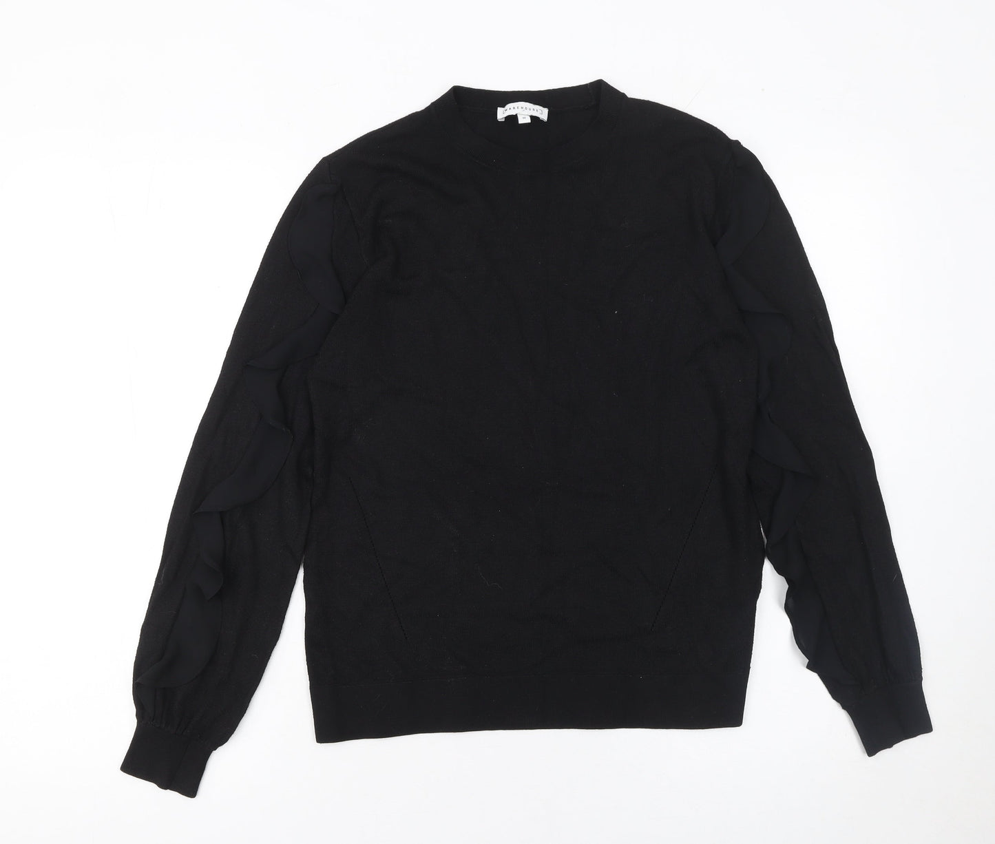 Warehouse Womens Black UK 10 Ruffle Sleeve Viscose Blend Jumper