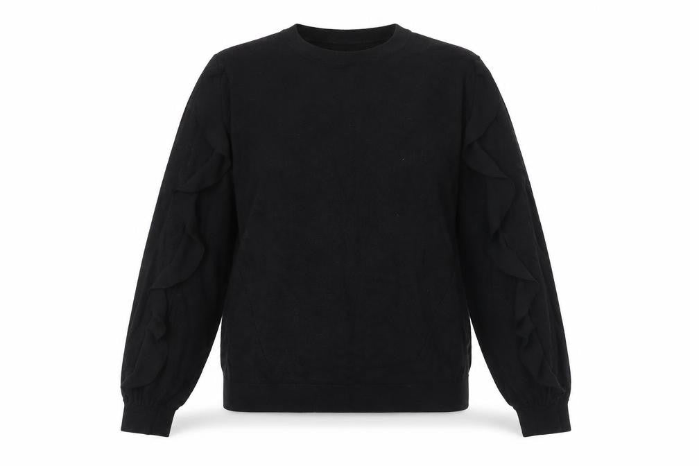 Warehouse Womens Black UK 10 Ruffle Sleeve Viscose Blend Jumper