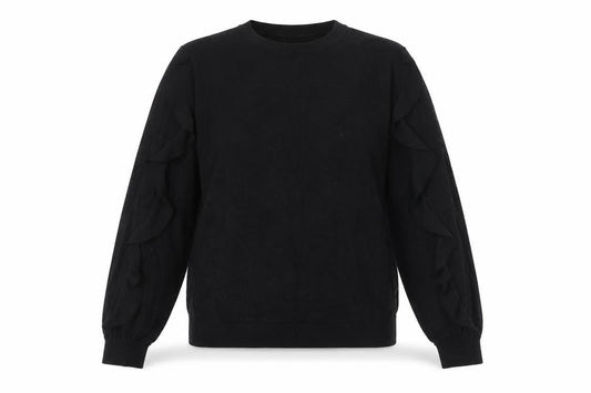 Warehouse Womens Black UK 10 Ruffle Sleeve Viscose Blend Jumper