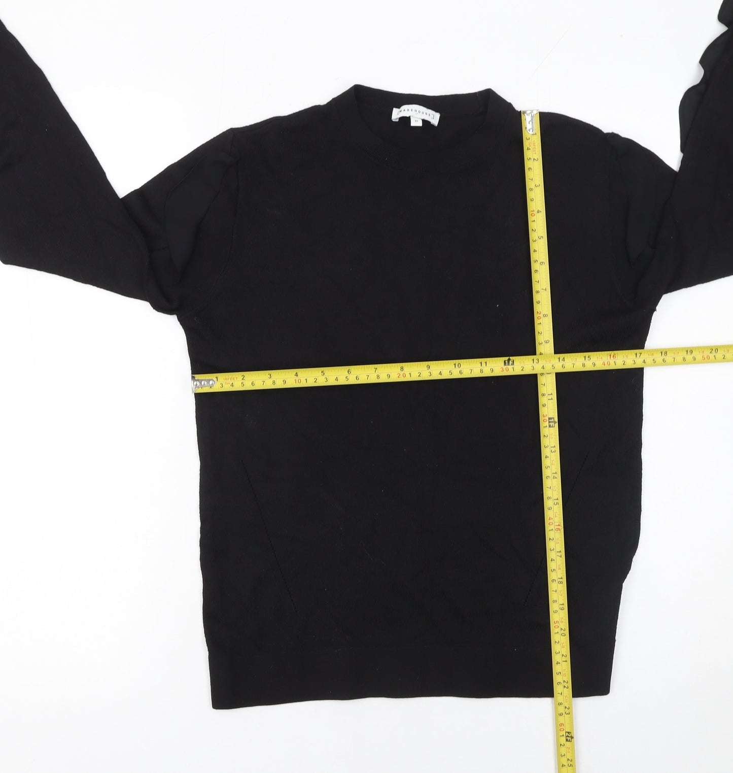 Warehouse Womens Black UK 10 Ruffle Sleeve Viscose Blend Jumper
