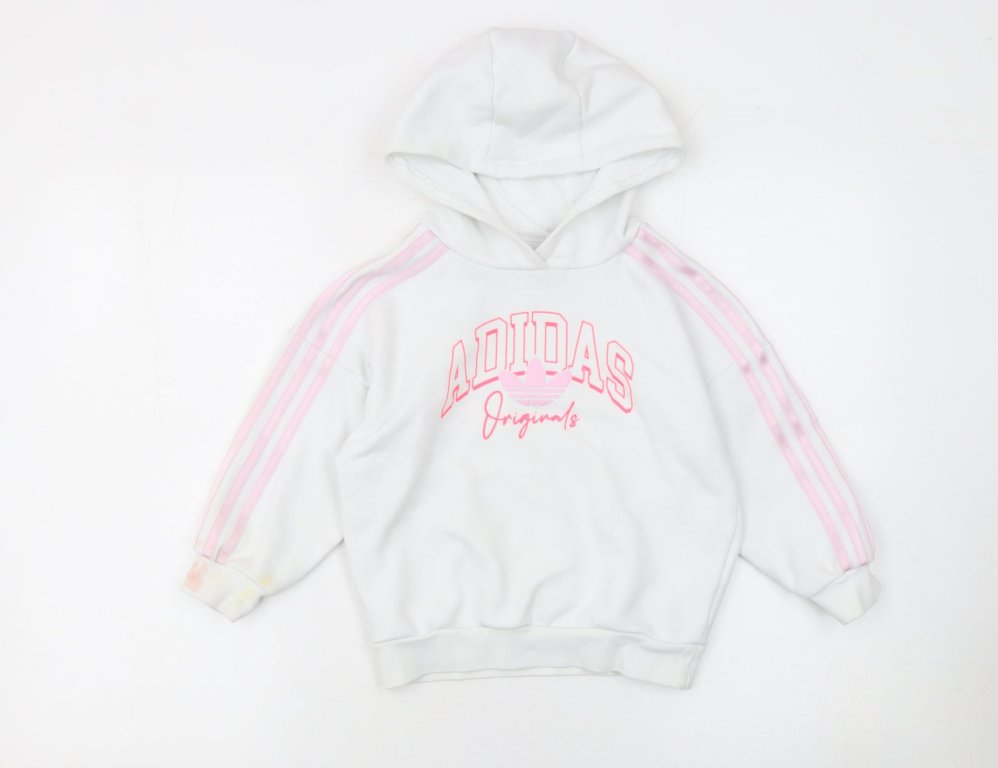 Adidas Girls White Pink Originals Pullover Hoodie 5-6 Years Hooded Sweatshirt