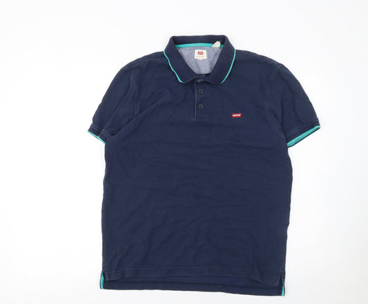 Levi's Men's Navy Blue Polo Shirt M Cotton Short Sleeve Casual