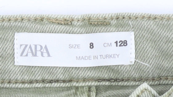 ZARA Girls Green Cotton Stretch Straight Cargo Jeans Age 8 Years