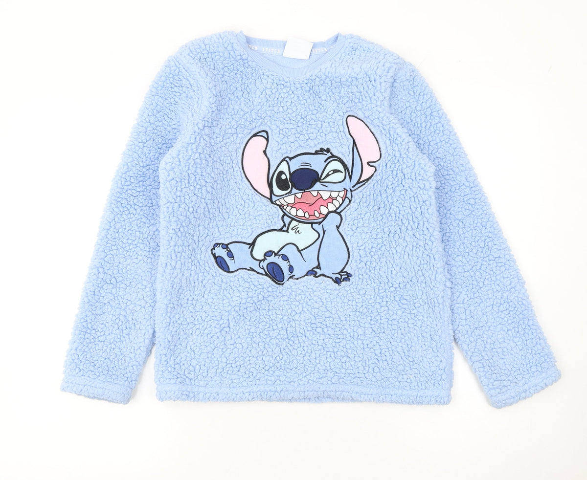 Disney Girls Blue Stitch Fleece Long Sleeve Pyjama Top 11-12 Years