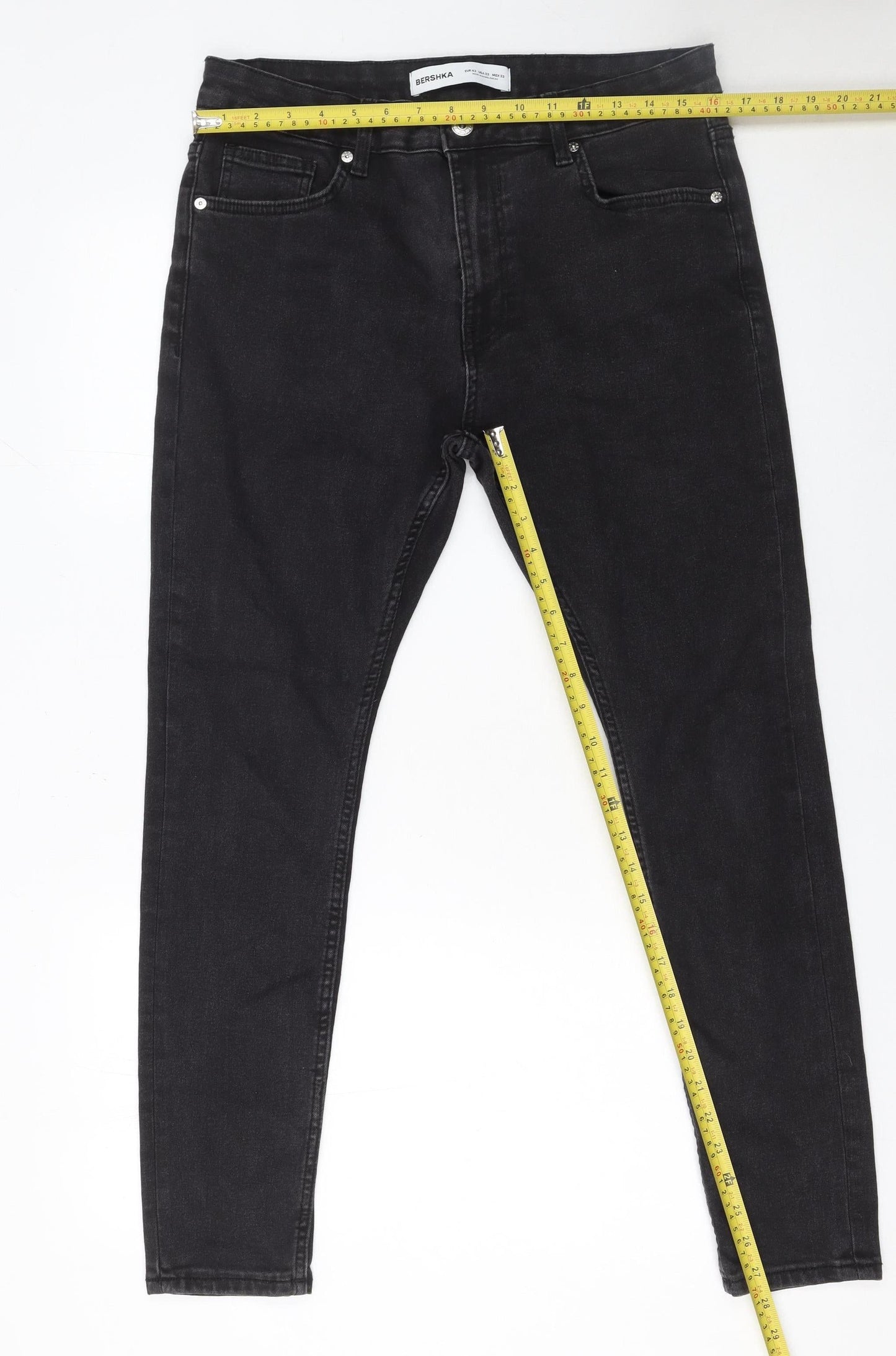 Bershka Men Black Slim Fit Skinny Jeans 32in Waist Dark Denim