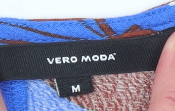 Vero Moda Women's Blue Floral Viscose Blouse Size M Short Sleeve