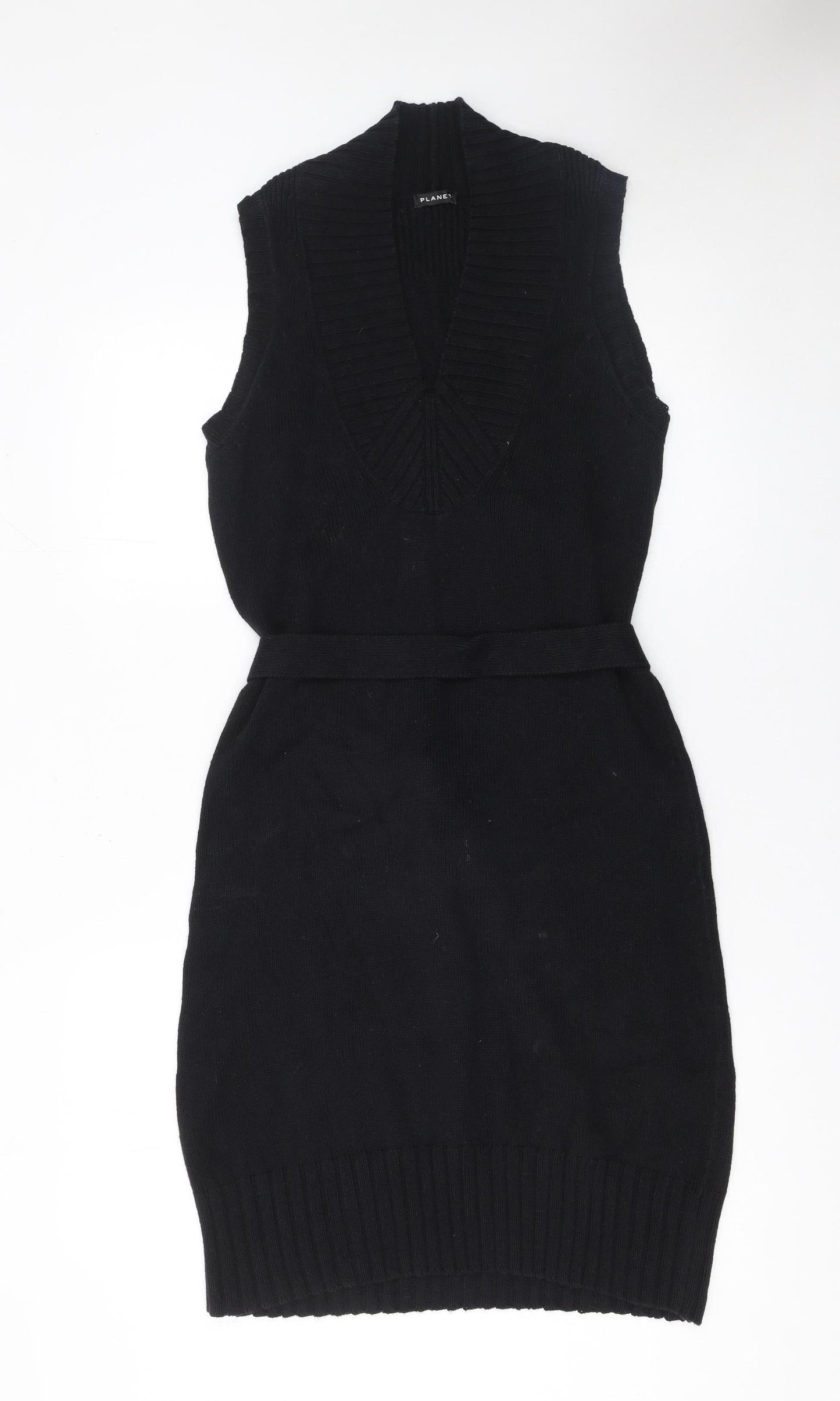 Planet Women Black Knit Sleeveless Belted Sweater Dress Size S