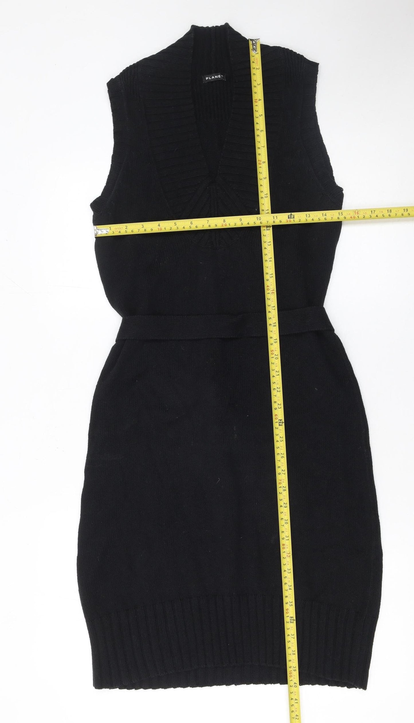 Planet Women Black Knit Sleeveless Belted Sweater Dress Size S