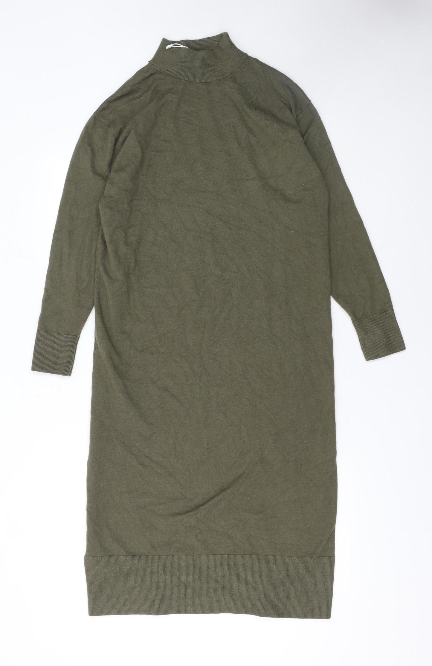 MNG Women's Green XS Knit High Neck Long Sleeve Sweater Dress