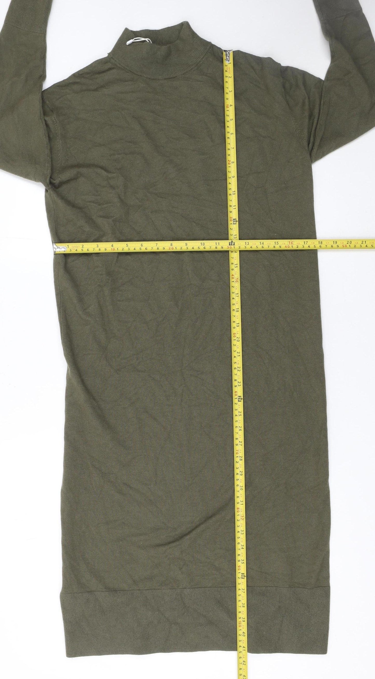 MNG Women's Green XS Knit High Neck Long Sleeve Sweater Dress