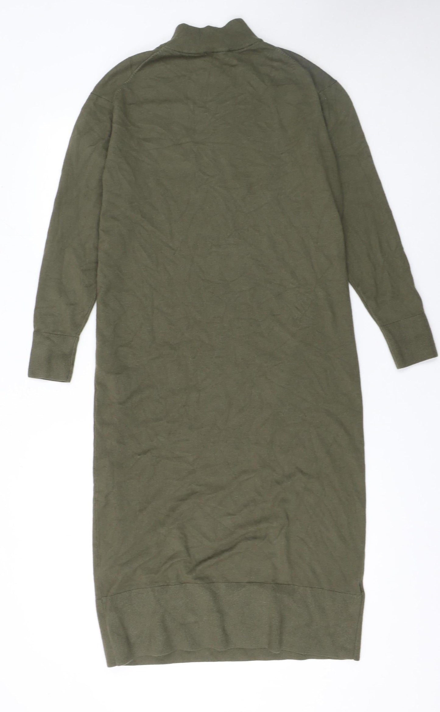 MNG Women's Green XS Knit High Neck Long Sleeve Sweater Dress