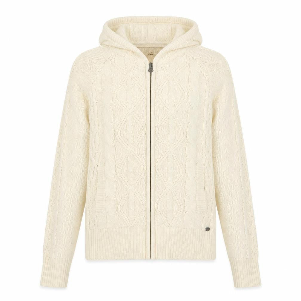 ONLY Womens Ivory Hooded Cable-Knit Full Zip Jumper Size M