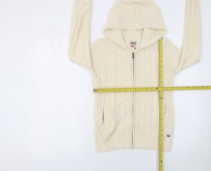 Back view of Only women’s ivory hooded cable-knit full zip jumper, size M