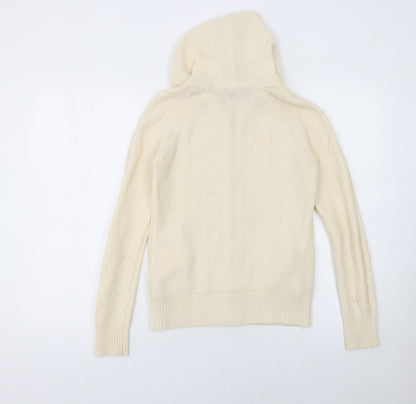 Close-up detail of Only women’s ivory hooded cable-knit full zip jumper, size M