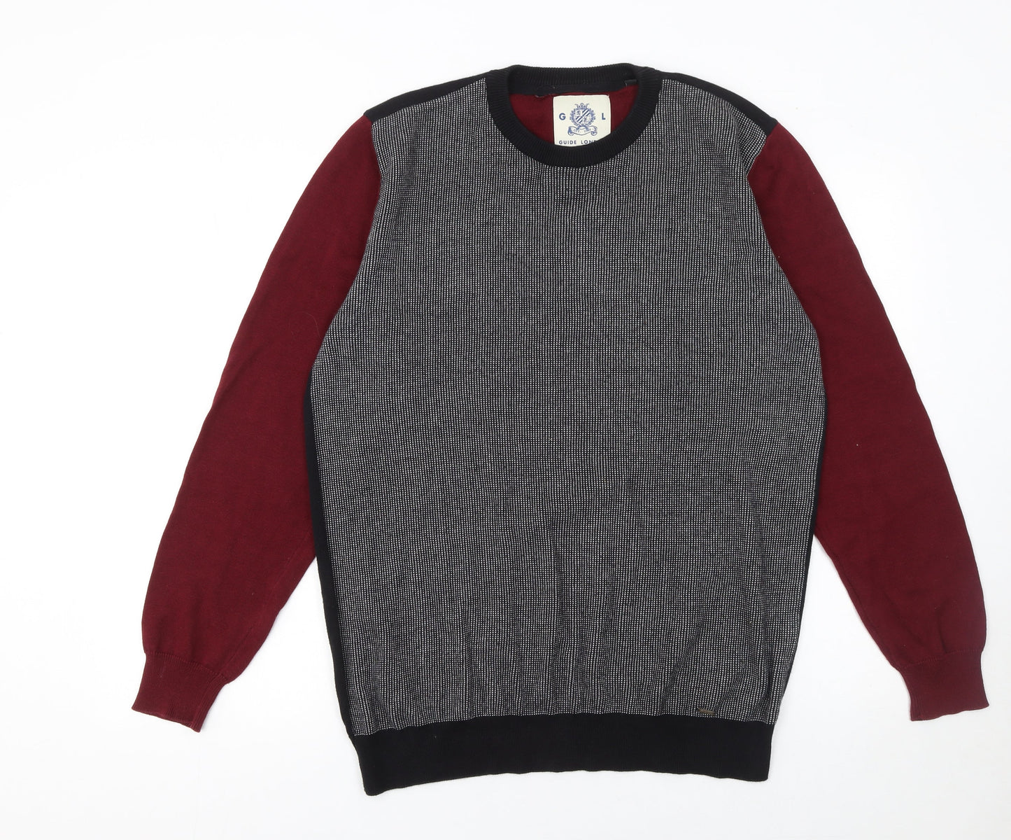 Guide London Mens Multicoloured Cotton Crew Neck Jumper Size L