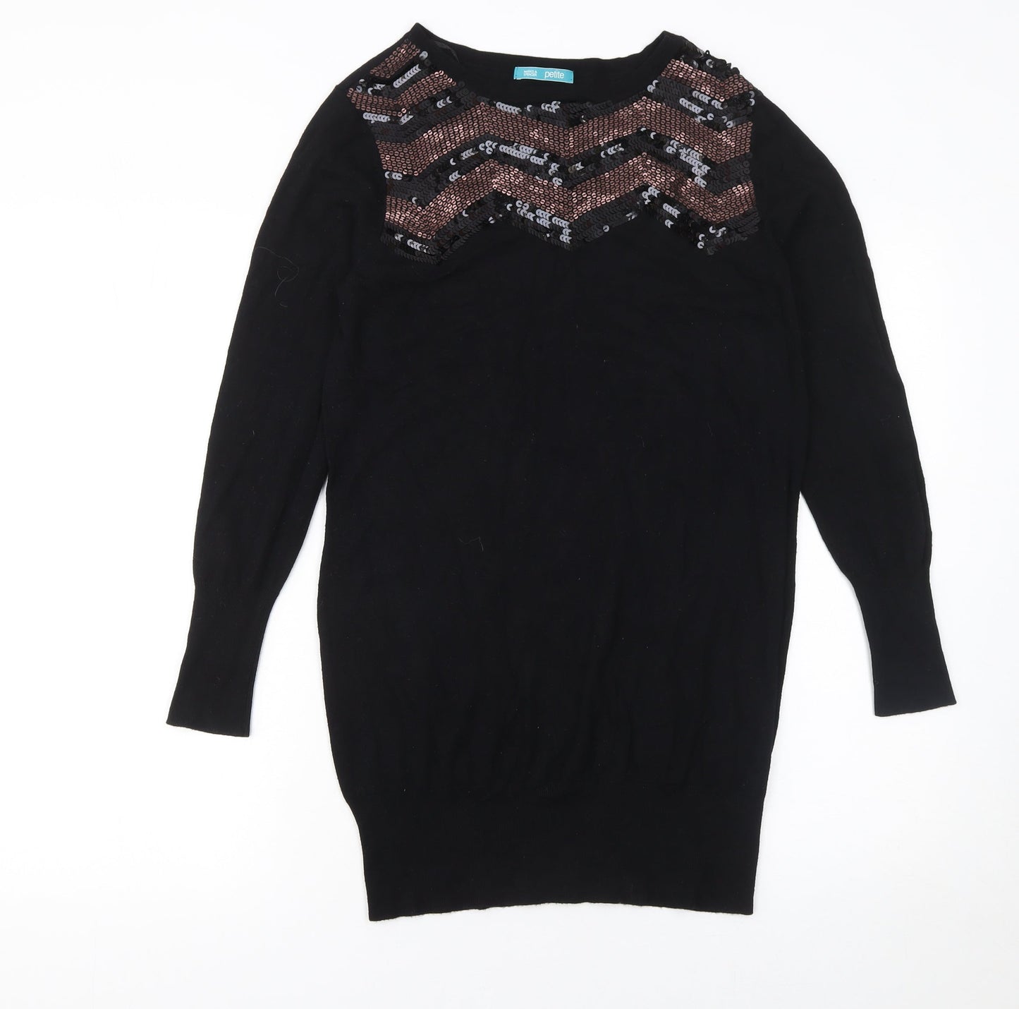 Marks and Spencer Women Black Sequin Knit Petite Bodycon Dress Size 10