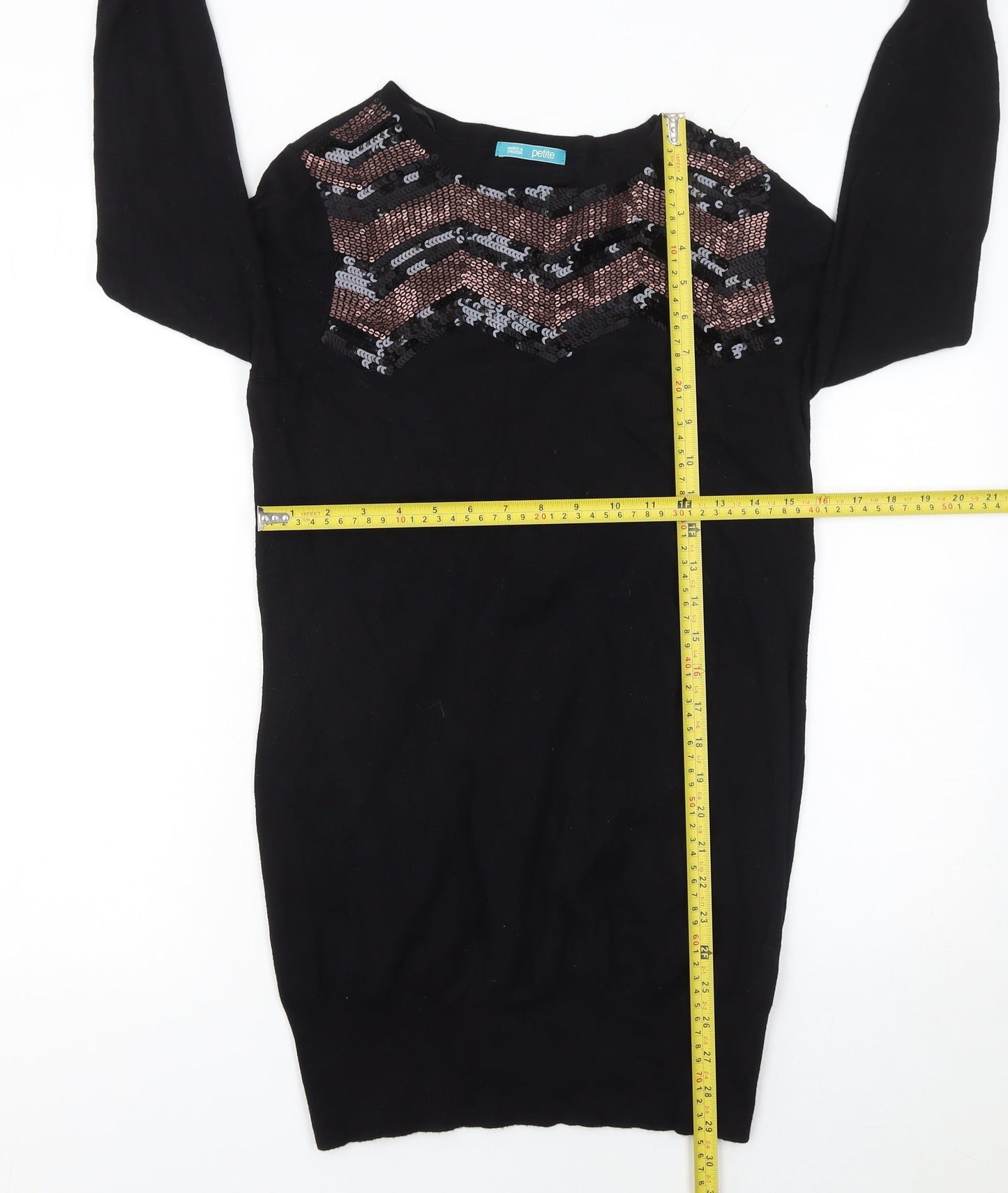 Marks and Spencer Women Black Sequin Knit Petite Bodycon Dress Size 10