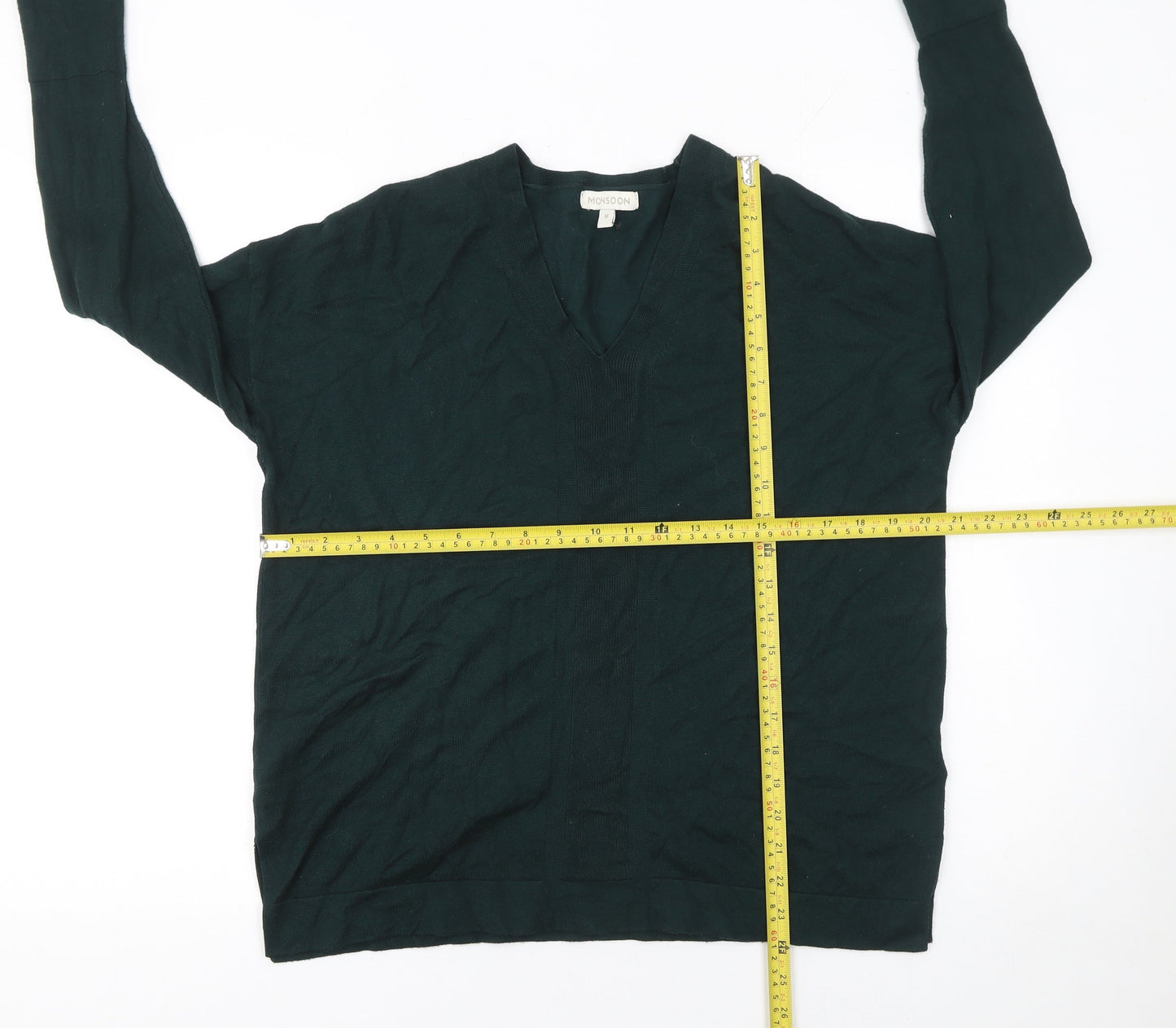 Monsoon Women’s Green V-Neck Cotton Long Sleeve Jumper Size M