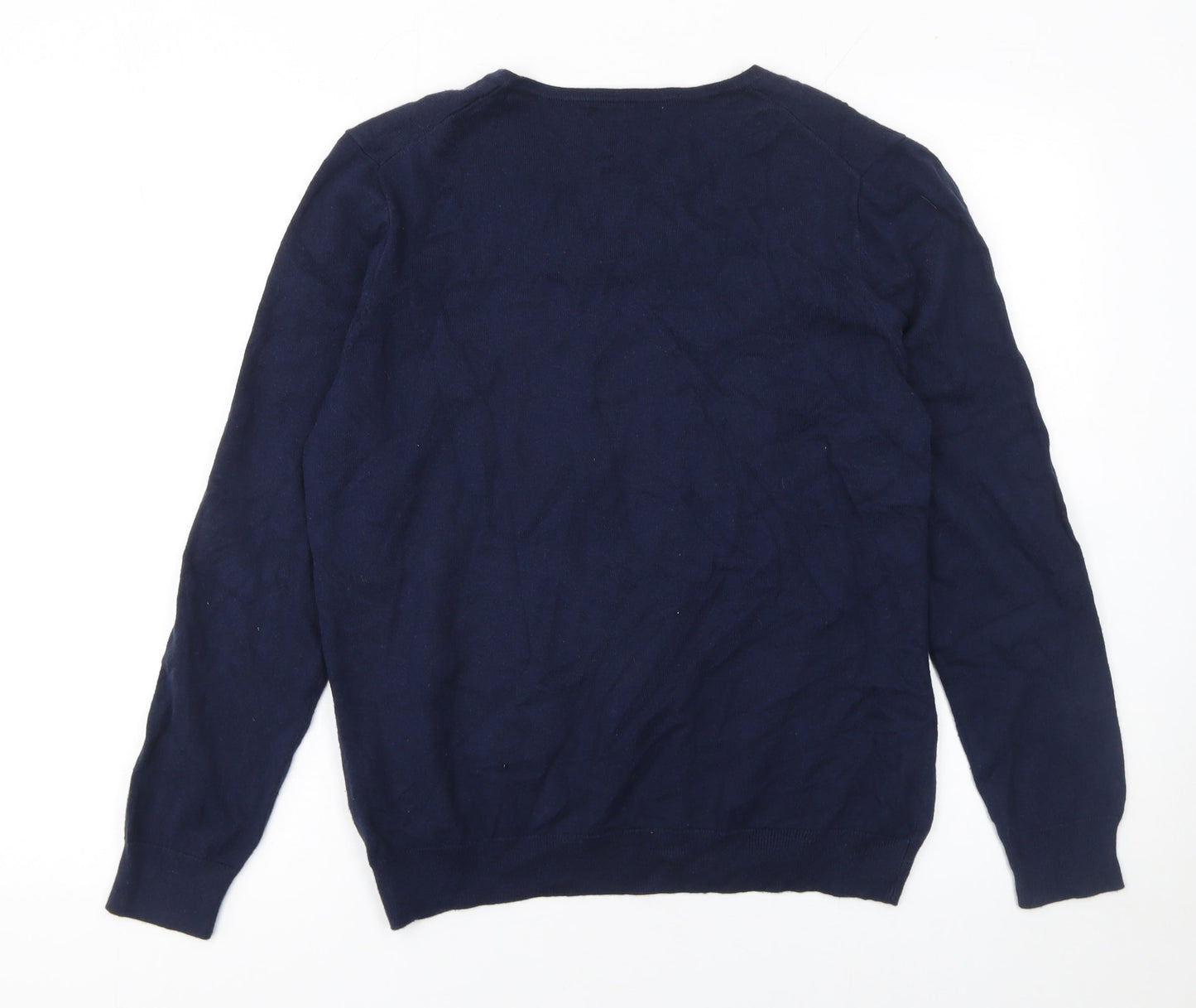 Woolovers Men's Blue V-Neck Cotton Cashmere Jumper M