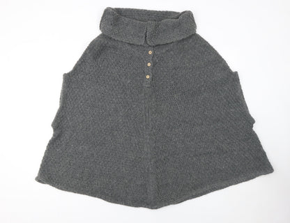 White Stuff Women's Grey Wool Knit Cape M Roll Neck
