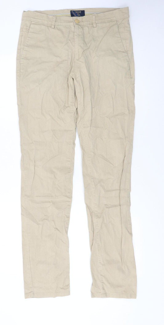 Turtle Sports Club Men's Beige Slim Fit Stretch Chino Trousers 32W