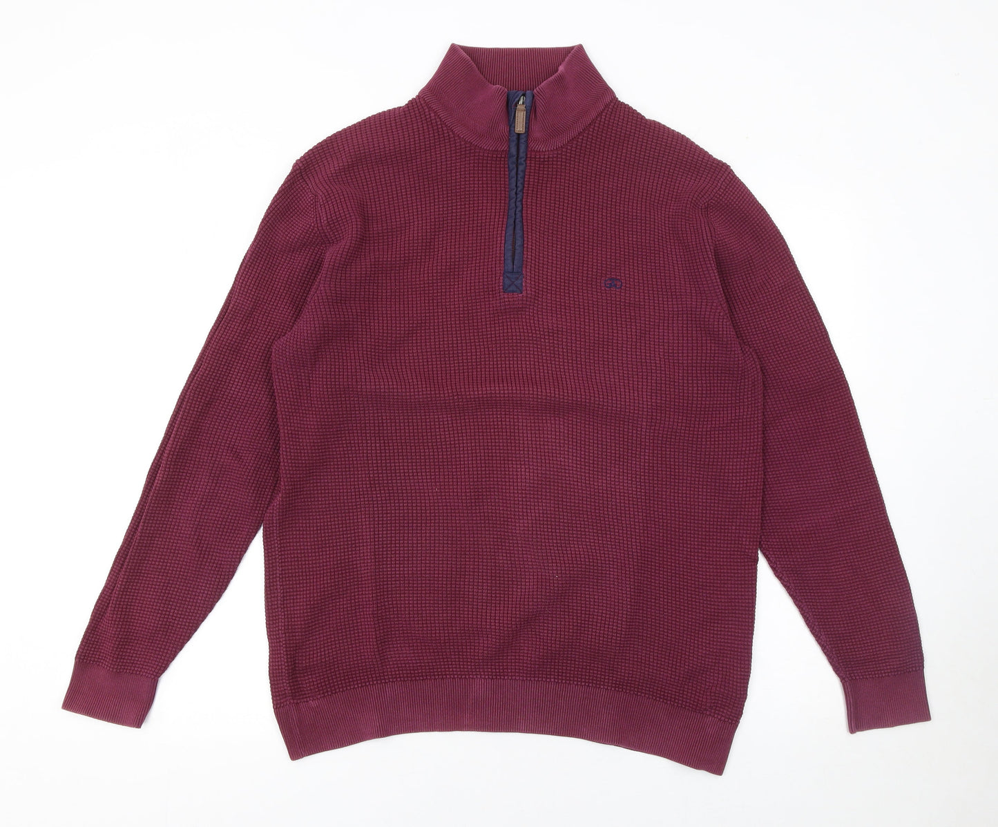 André Jeanswear Men's Red Cotton Waffle Knit 1/4 Zip Jumper Size L