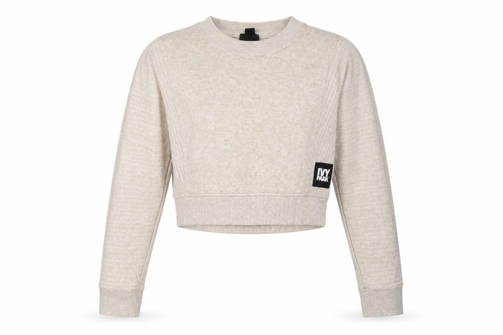Ivy Park Womens Beige Cropped Pullover Sweatshirt Size S