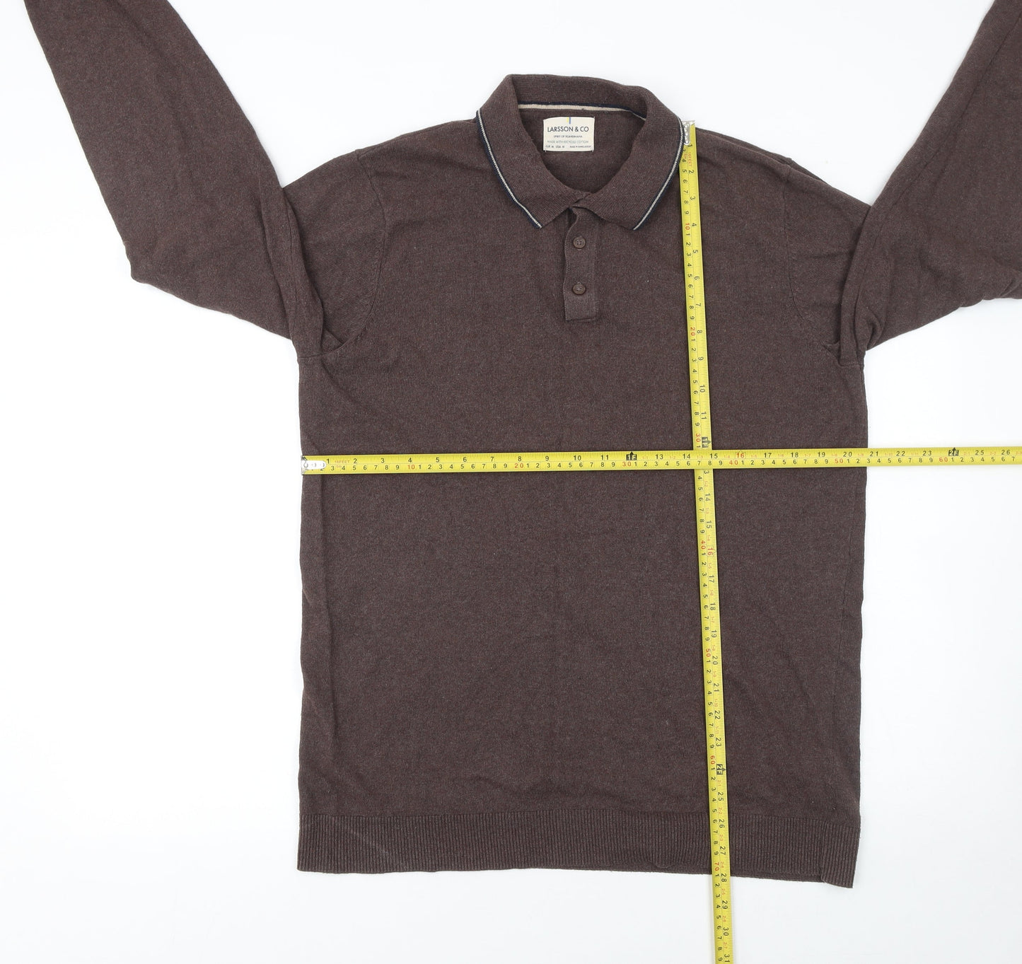 Larsson & Co Men’s Brown Long Sleeve Cotton Polo Shirt Size M