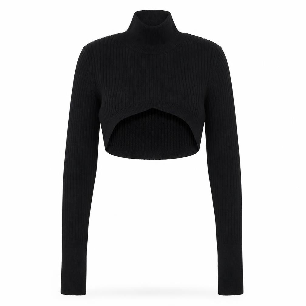 River Island Women's Black Roll Neck Cropped Jumper Size 6