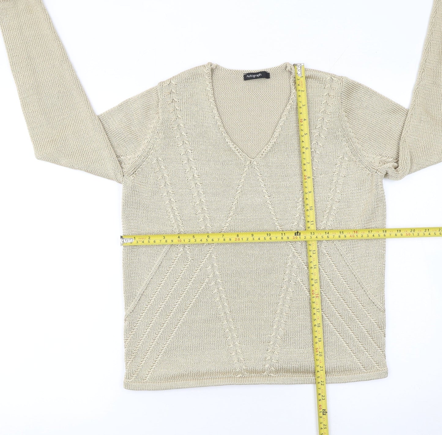 Marks and Spencer Women Beige V-Neck Knit Jumper Size 14