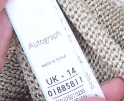 Marks and Spencer Women Beige V-Neck Knit Jumper Size 14