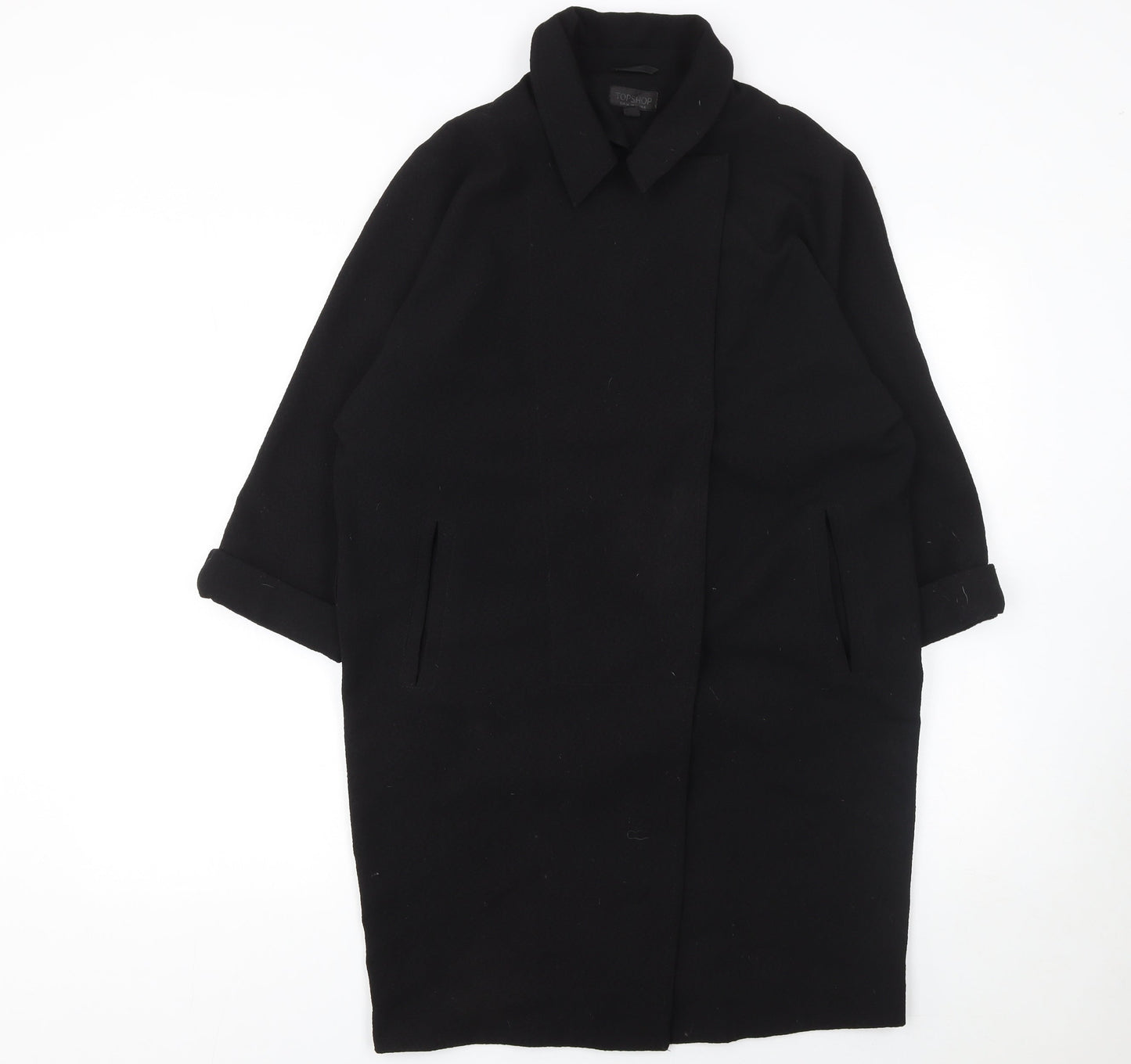 Topshop Womens Black Wool Blend Single Breasted Coat Size 6