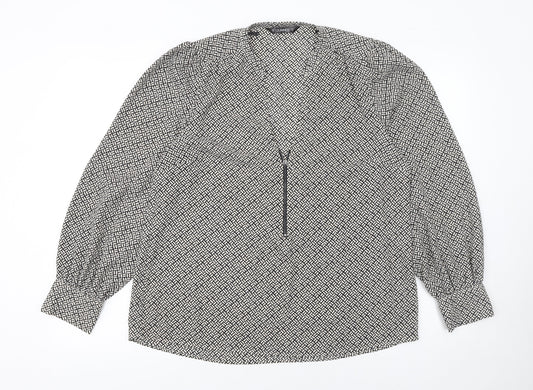Dunnes Women’s Black Geometric Long Sleeve V-Neck Blouse Size M