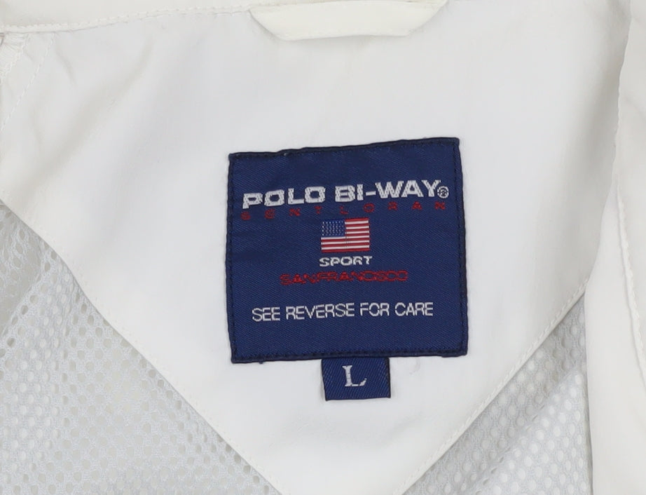 Polo Bi-Way Men's White Windbreaker Jacket Size L Sport Style