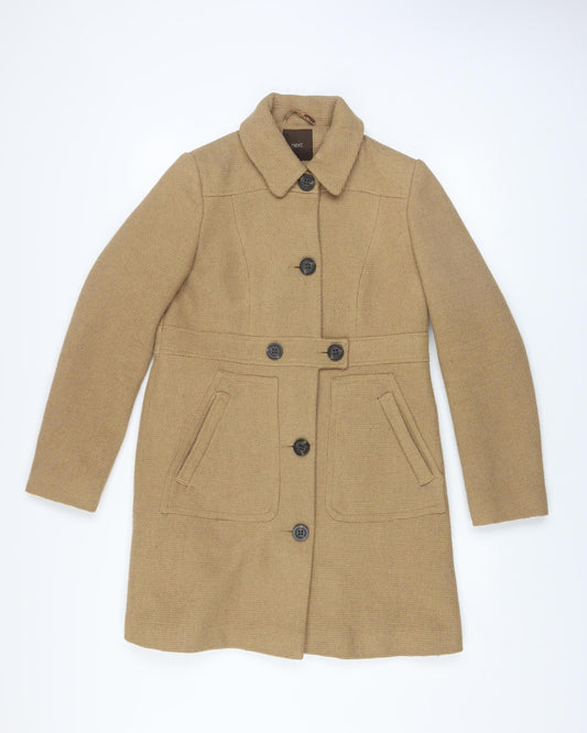 Next Women's Beige Wool Blend Mid-Length Overcoat Size 8