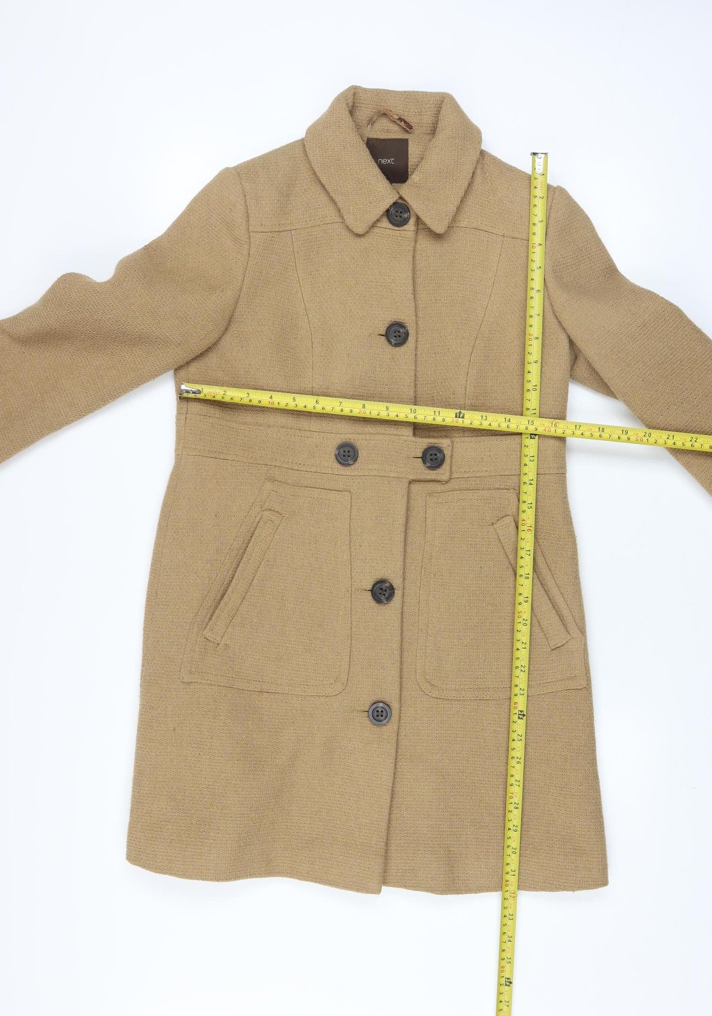 Next Women's Beige Wool Blend Mid-Length Overcoat Size 8
