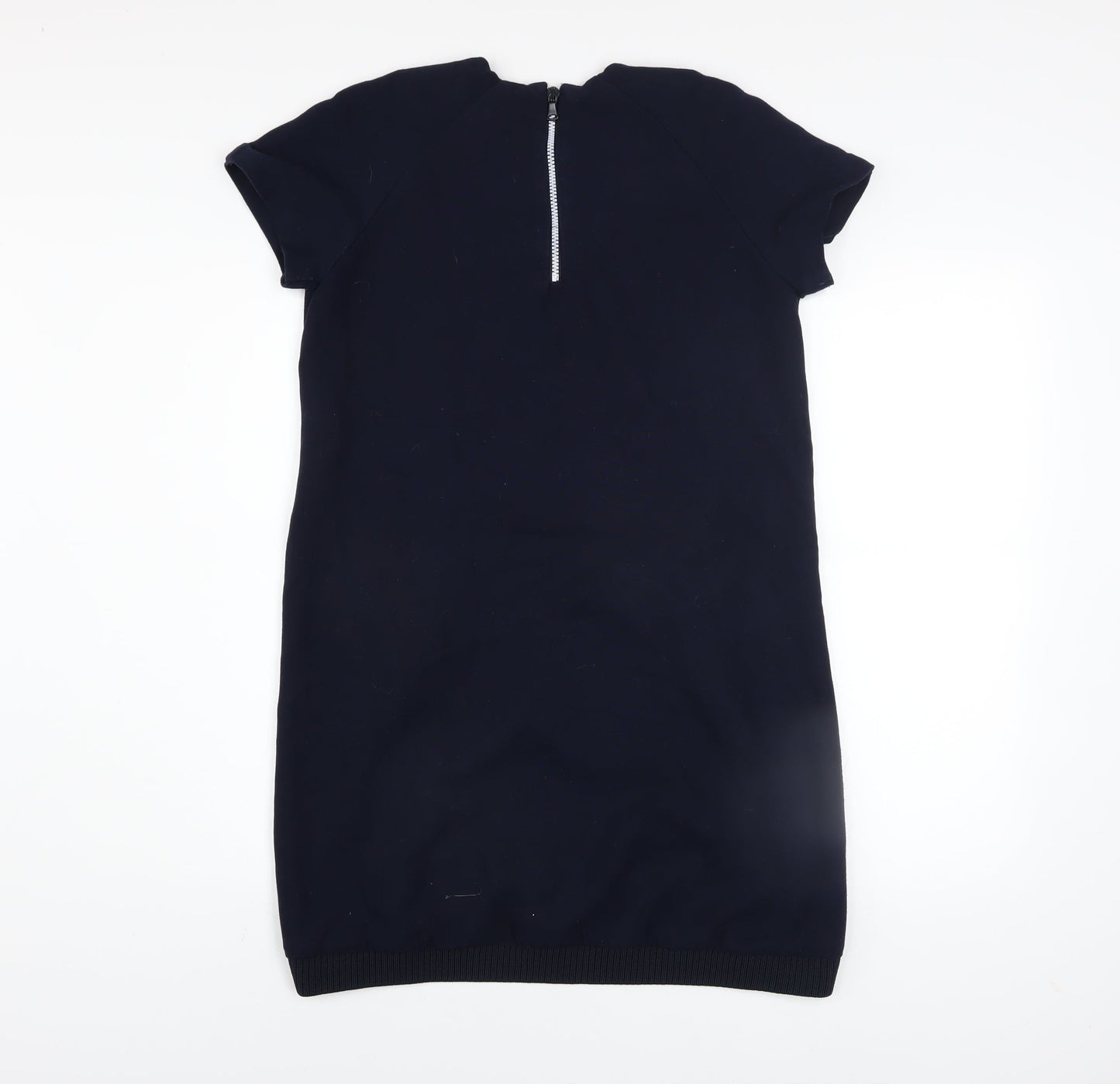 Zara Women Blue Shift Dress Size 10 Short Sleeve Zip Back Knit