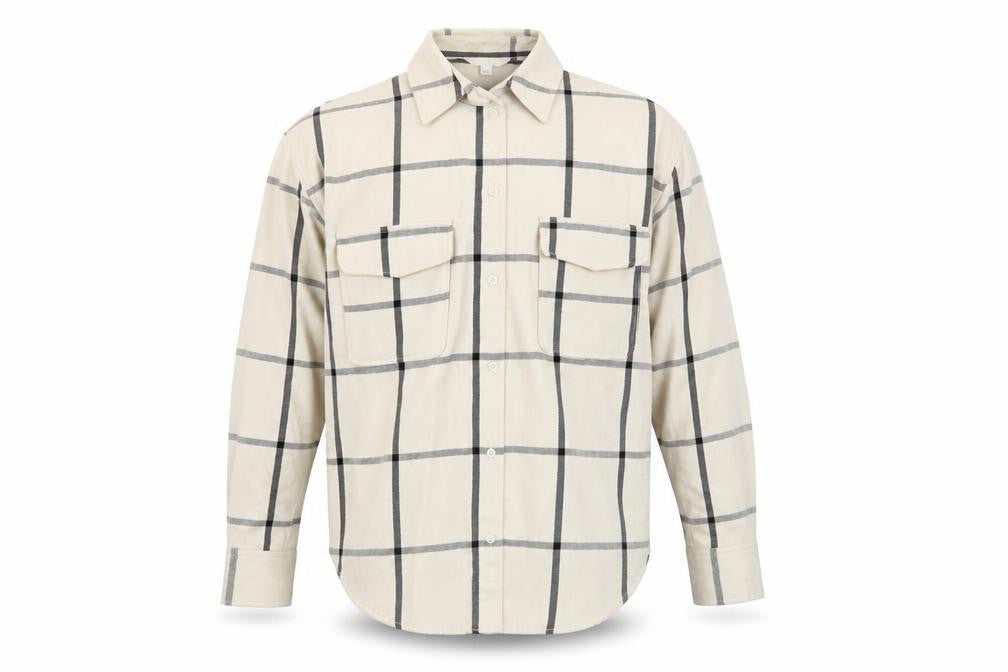 H&M Men's Beige Checked Long Sleeve Button-Up Shirt Size S