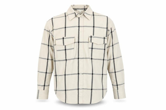 H&M Men's Beige Checked Long Sleeve Button-Up Shirt Size S