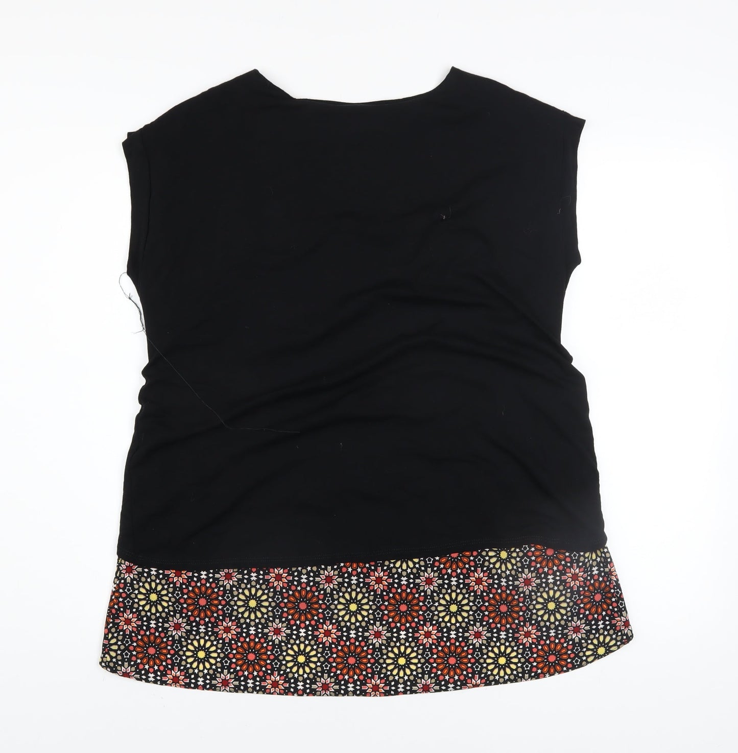 Wallis Petite Black Floral Hem Tunic Blouse UK 12 Women's