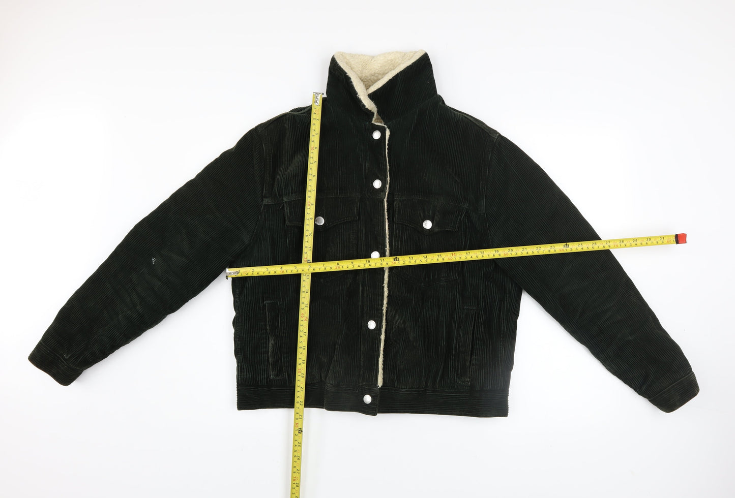Topshop Women's Black Corduroy Sherpa Lined Bomber Jacket UK 10