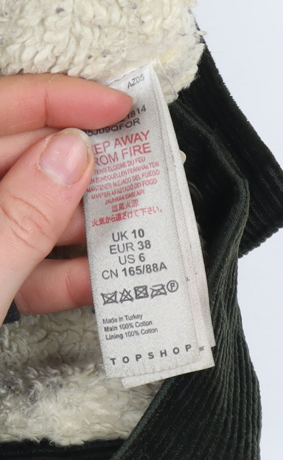 Topshop Women's Black Corduroy Sherpa Lined Bomber Jacket UK 10