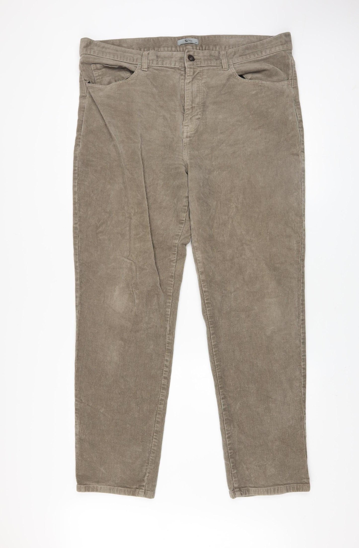 Tu Men Beige Corduroy Chino Trousers 38L Regular Fit Autumn