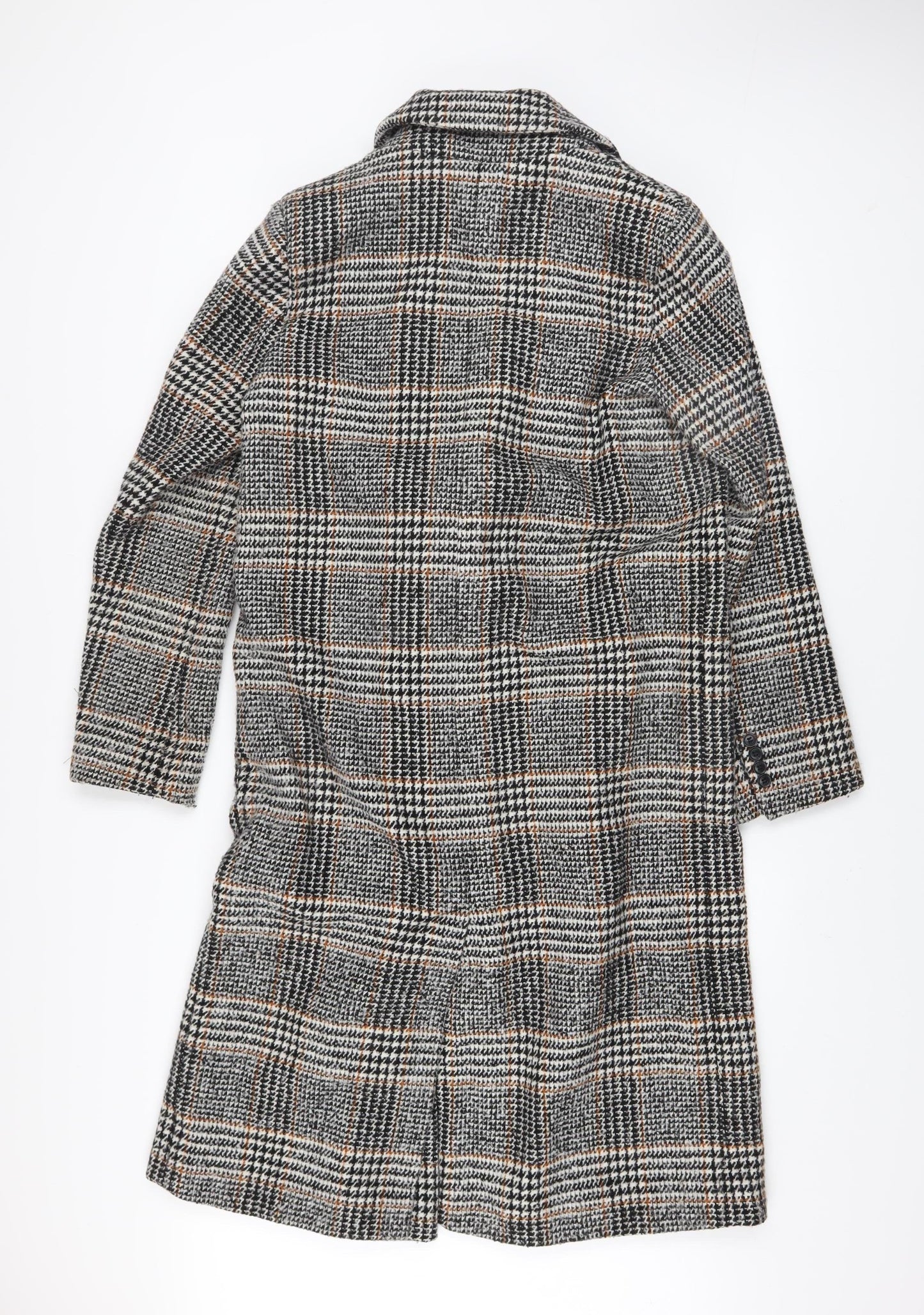 Marks and Spencer Womens Grey Check Wool Blend Long Coat Size 8