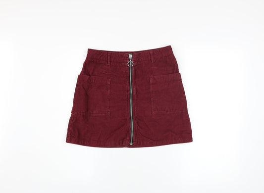 Topshop Women Red Corduroy A-Line Mini Skirt Size 10