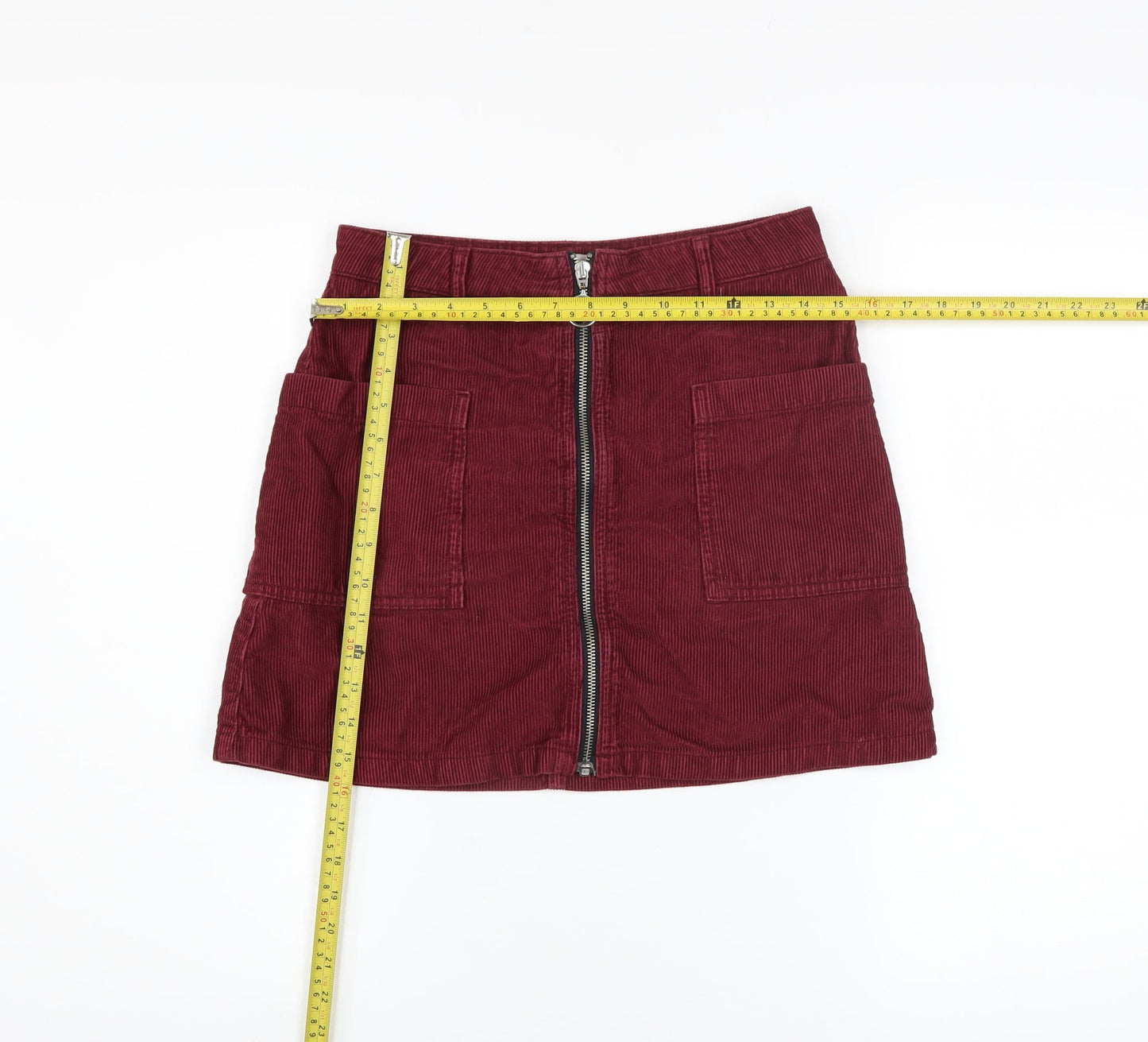 Topshop Women Red Corduroy A-Line Mini Skirt Size 10