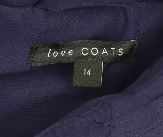 love COATS Women Blue Quilted Mid-Length Coat Size 14