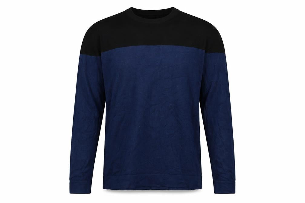 Zara Man Men's Blue Black Colour Block Crew Neck Pullover Jumper Size M