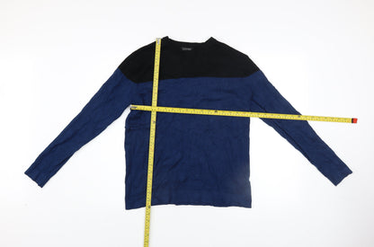 Zara Man Men's Blue Black Colour Block Crew Neck Pullover Jumper Size M